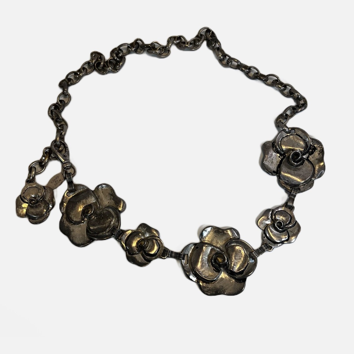 Vintage Floral Belt Silver Tone With Heavy Oval Link Chain  display picture 1