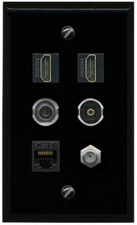 6 Ports 2 HD Coax CAT6 3.5mm Toslink Wall Plate-Flat Black/Black