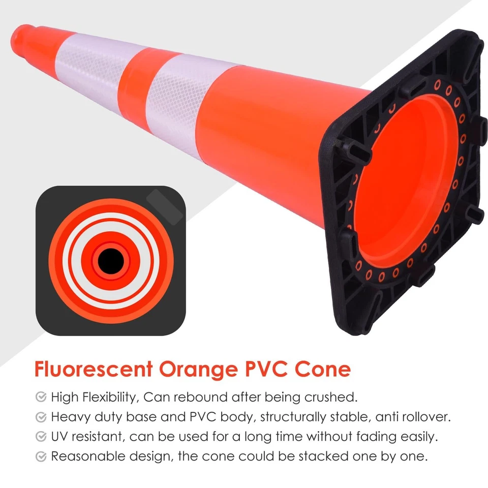 Cono de Tráfico PVC Naranja 12"18"28"36" Cuello Reflectante Base Negra Cono de Seguridad Foto 2 de 4