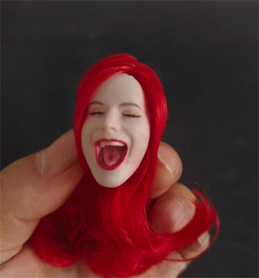 Head Sculptl Open Mouth Closed Eyes Expression Sing red hair   1/6 Scale Figure