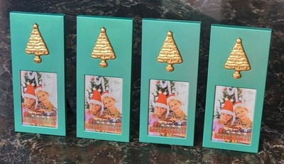 Vintage Green Metal Frame Gold Christmas Tree Minimalist Photo Frame Set Of 4