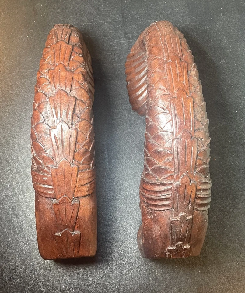 Pair of Antique Koi Fish Carved Wood Chair Embellishments Furniture Restoration - Image 2 of 4