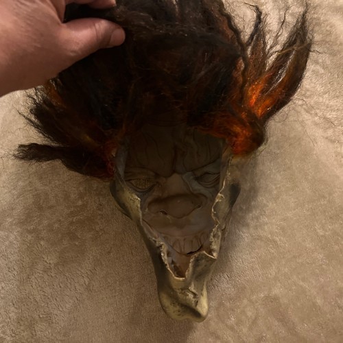 Adult Halloween Clown Mask Latex Horror Black Hair Flame Eyes Scary Party Creep - Picture 5 of 5