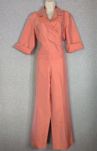 Vintage 100 % Seide Talbots Petites Koralle Hose Wickel Top Set 14P Unterteil-16 Top
