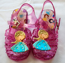 Girls Pink Glitter Jelly Strappy Sandals Buckle Open Toe Disney Elsa US 5