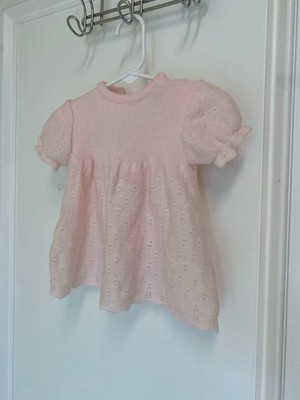 Vintage Light Pink Sweater Knit Baby Girl s Dress Size 6-9 Months-FLAW
