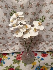 White Orchid Artificial Faux Flower With Glass Vase