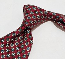 Crearioni Nicolo 100 Italian Silk Mens Tie Red Lt Blue and White Geometric Dots