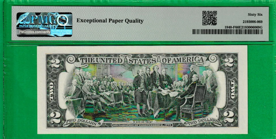 $2 TWO DOLLAR Federal Reserve note LADDER Serial Numbers 1-2-3-4-5-6-6-9 PMG 66 - Image 3 of 3