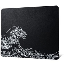Glass Gaming Mouse Pad, Black Kanagawa 16.2L x 12.2W inches, Black Kanagawa