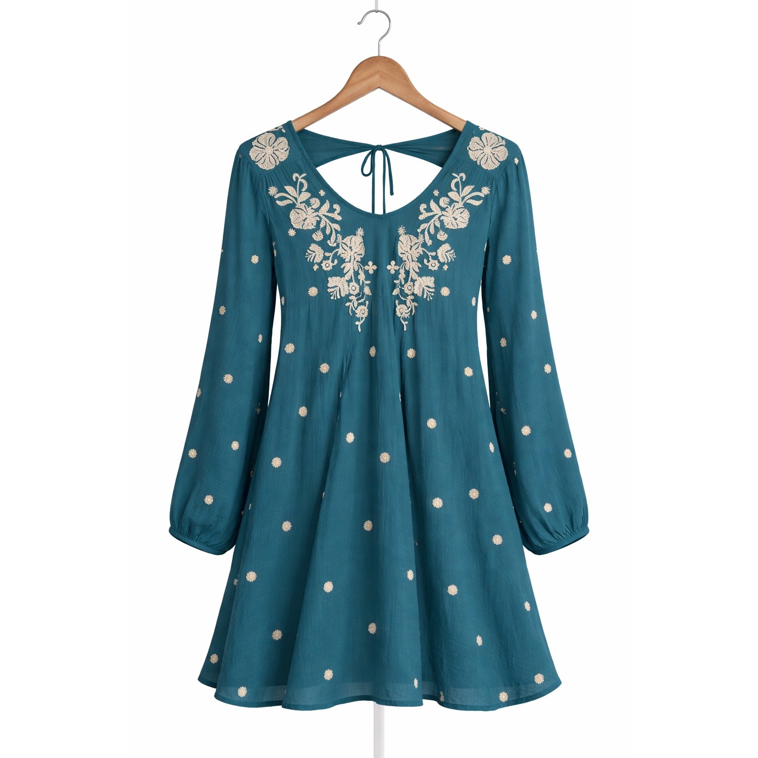 Free People Boho Green Dress Size M Hippie Peasant Embroidered Cottagecore Y2K
