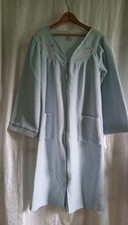 W Size Medium Housecoat Vtg Blue Robe Dream Lover Lingerie Embroidery 80s Zip-Up