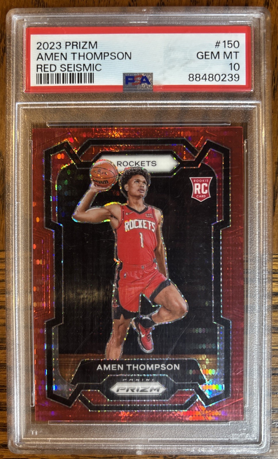 2023 PANINI PRIZM RED SEISMIC #150 AMEN THOMPSON /299 PSA 10