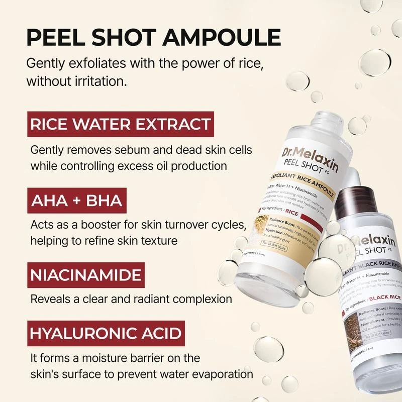 Dr.Melaxin Peel Shot PS Rice Ampoule Exfoliator – White & Black Rice - Image 4 of 4