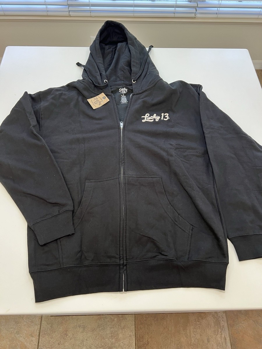 Lucky Brand 13 Black Hoodie Mens Large Full Zip So Long Suckers