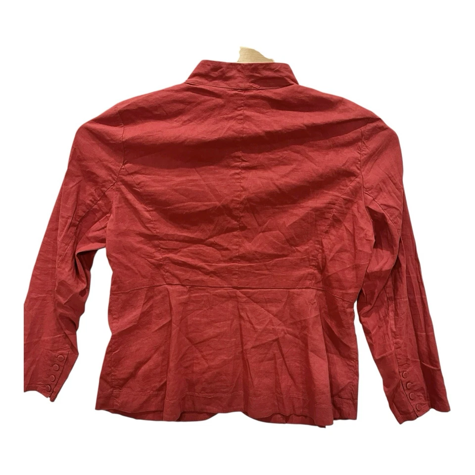 Eileen Fisher Women's XL Linen Viscose Red Stretch Zip Up Jacket V-Neck - Image 3 of 4