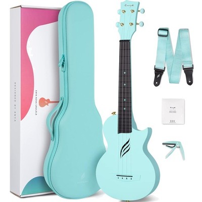 Ukulele Konzert 23 Zoll Kohlefaser  Klangstark Anfänger Set Blau Gurt Tasche