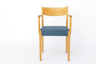 Vintage German Armchair 1960s, Mid Century Beechwood Chair with Blue Upholstery