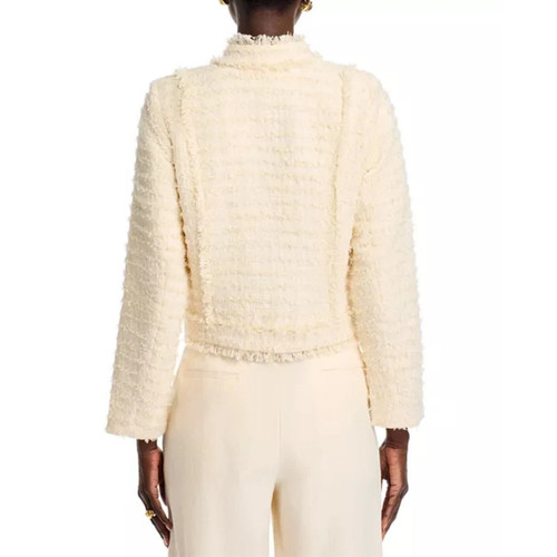 AQUA Tweed Jacket Cropped Fringed Gold Button Career Party Ivory XL - Picture 4 of 5