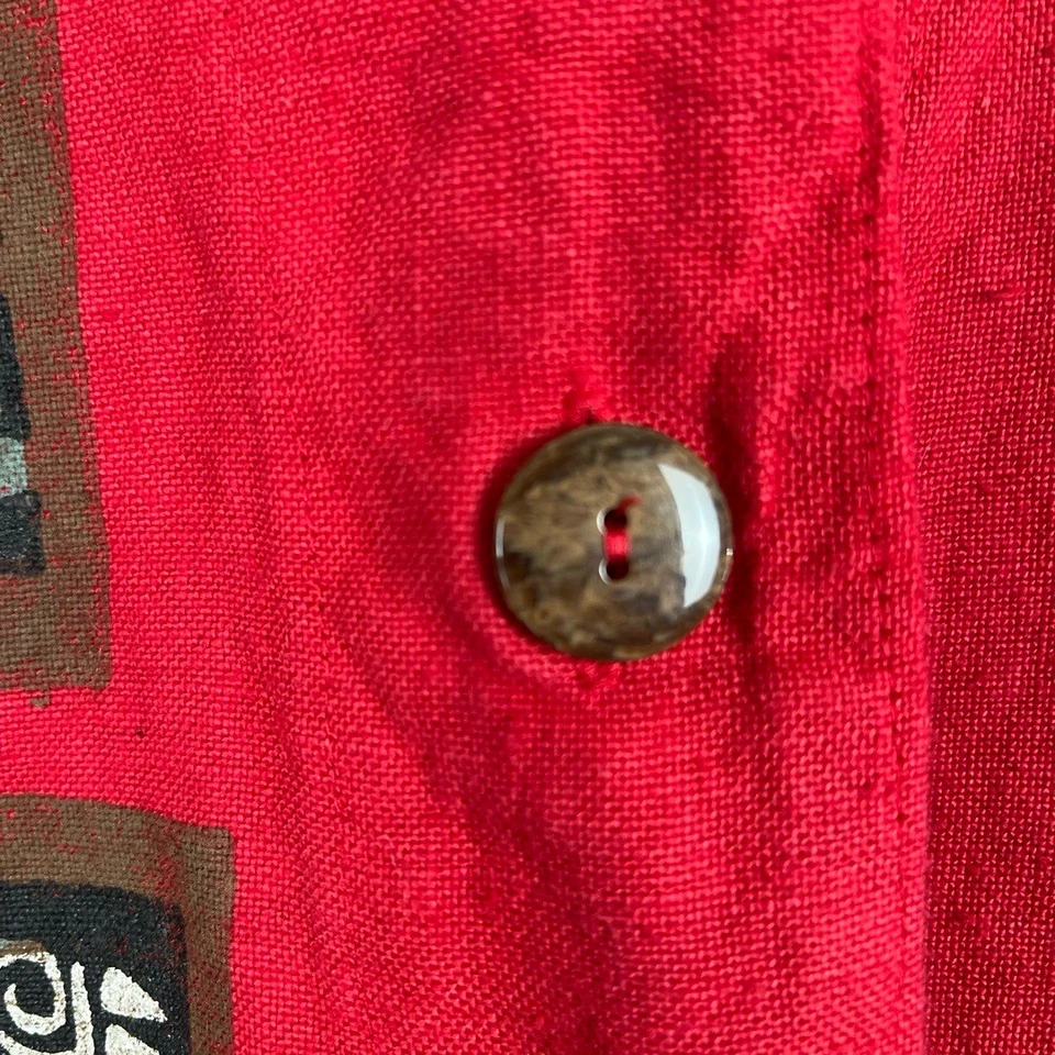 Chaleco Vintage Ad Libz Mujer Rojo Pintado Lagenlook Botón Usable Arte Lino Boho Foto 4 de 4