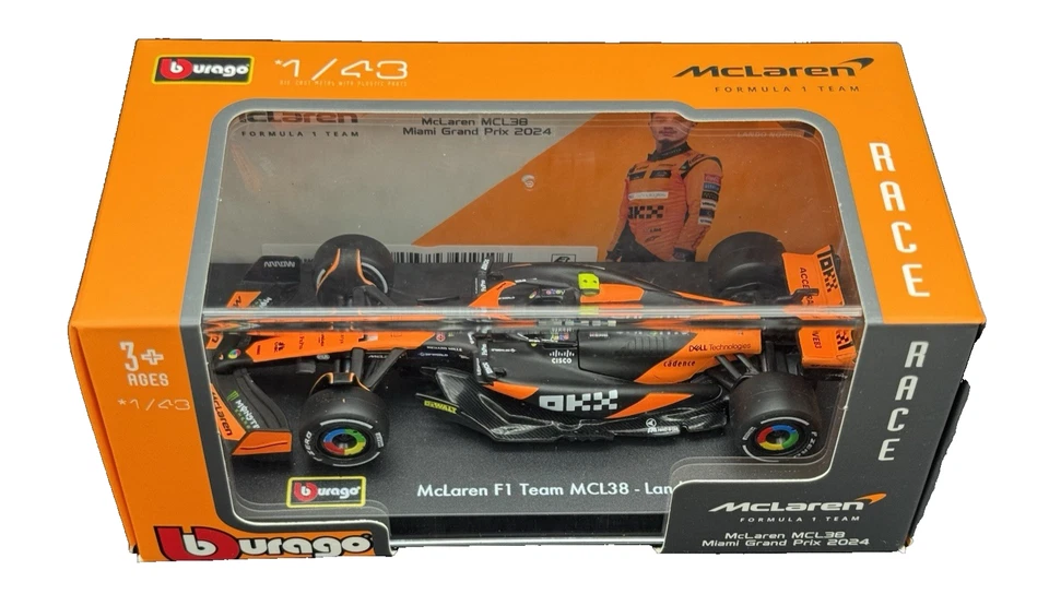 Bburago 2025 F1 Racing McLaren MCL38 Miami Grand Prix 2024 Lando Norris LN4 1:43 - Image 2 of 4