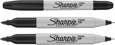 Sharpie Permanentmarker, Doppelspitze, schwarze Tinte, 3 Stück, feine und 