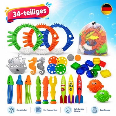 Tauchspielzeug Tauchringe Torpedos Aufbewahrungsnetztasche Schatzsuche Spielset