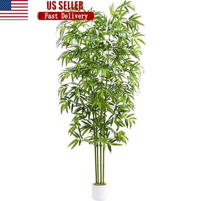 Realistic 7ft Artificial Bamboo Tree Indoor Plant W/ White Planter Home Decor US