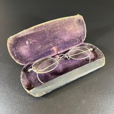 Antique Silver-Colored Wire-Rim Oval Eyeglasses with Original Case - Spectacles