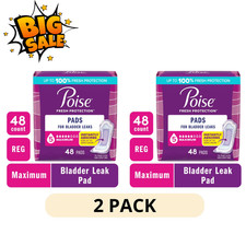 2 Pack Poise Incontinence Pads Women 5 Drop Maximum Absorbency Regular 48 Count