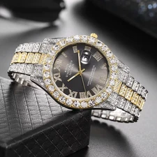 Hot Sale Diamond Bling Watch Men Gold Color Luxury Gift Quartz Watches Male Cloc