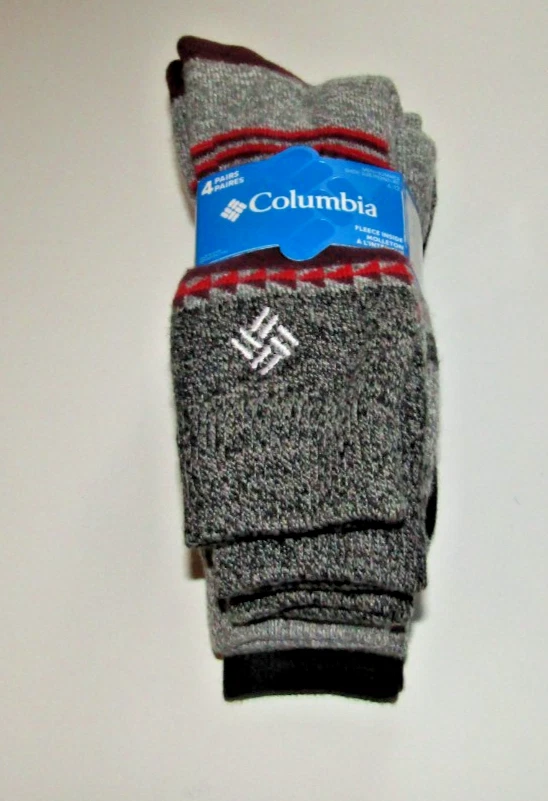 Columbia Men's Fleece interior Thermal Crew Socks 4-Pair Fit Men's Shoe Sz 6-12