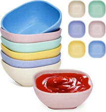 6 Pack Small Plastic Bowls - 4.5 OZ Unbreakable Wheat Straw Dipping & Prep Bowls