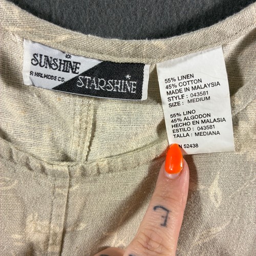 maxi abito vintage misto lino medio floreale boho lagenlook spiaggia neutro - Foto 2 di 6