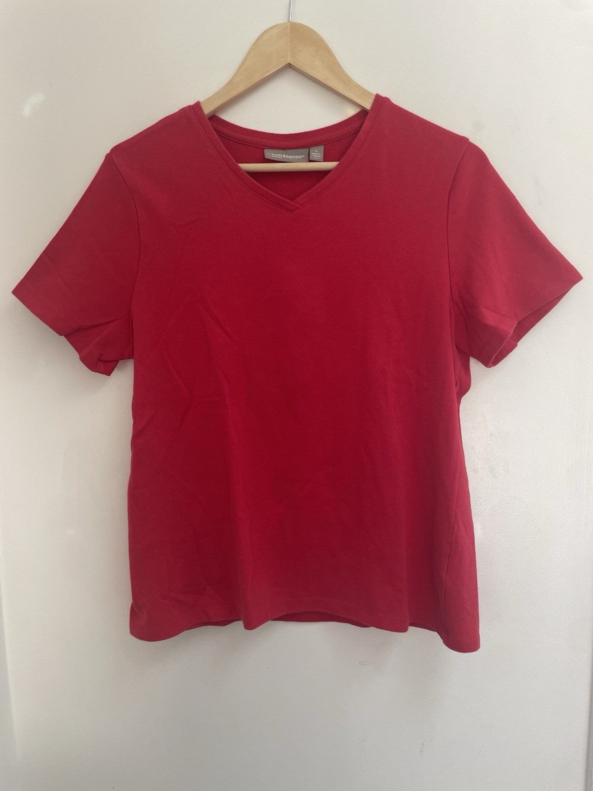 Croft&Barrow Stretch Women's Solid Red Cotton Blend V-Neck Short Sleeve Shirt L