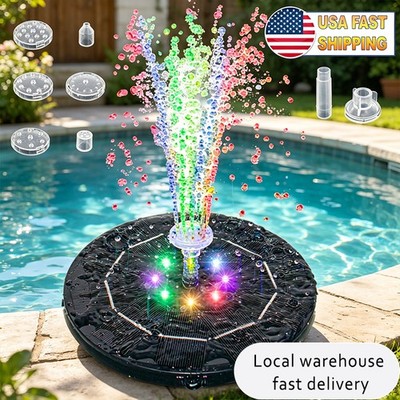 Solar Water Fountain Pump with LED RGB Lights, Bird Bath Pond, Garden Fountain