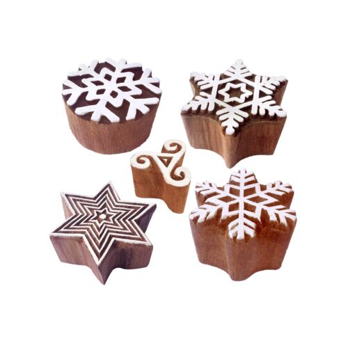 Handmade Designs Star and Snowflake Wooden Block Stamps (Set of 5) - Picture 1 of 7