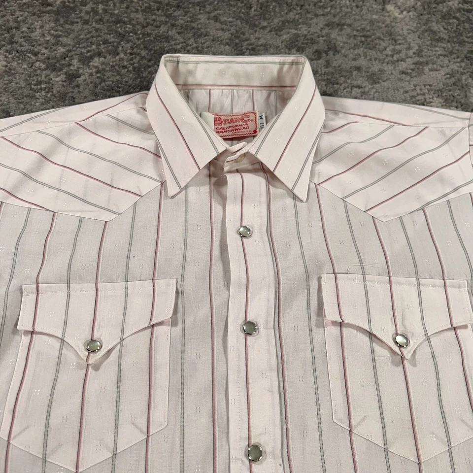 Camisa Western De Colección H Bar C Para Hombres 17X34 Rosa Rayas Perla A Presión Hecha en EE. UU. Años 70 80 Foto 2 de 4