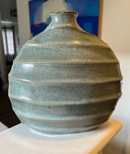 Craig Petey Ceramic Stoneware Round Celadon Vase Fine Art Studio Pottery