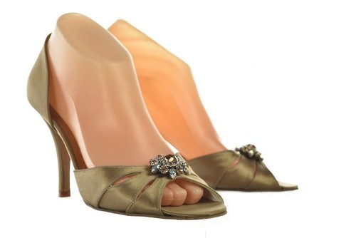 Stuart Weitzman Womens Shoes Size 8 M Brown Peep Toe Pumps Satin Heels - Picture 2 of 6