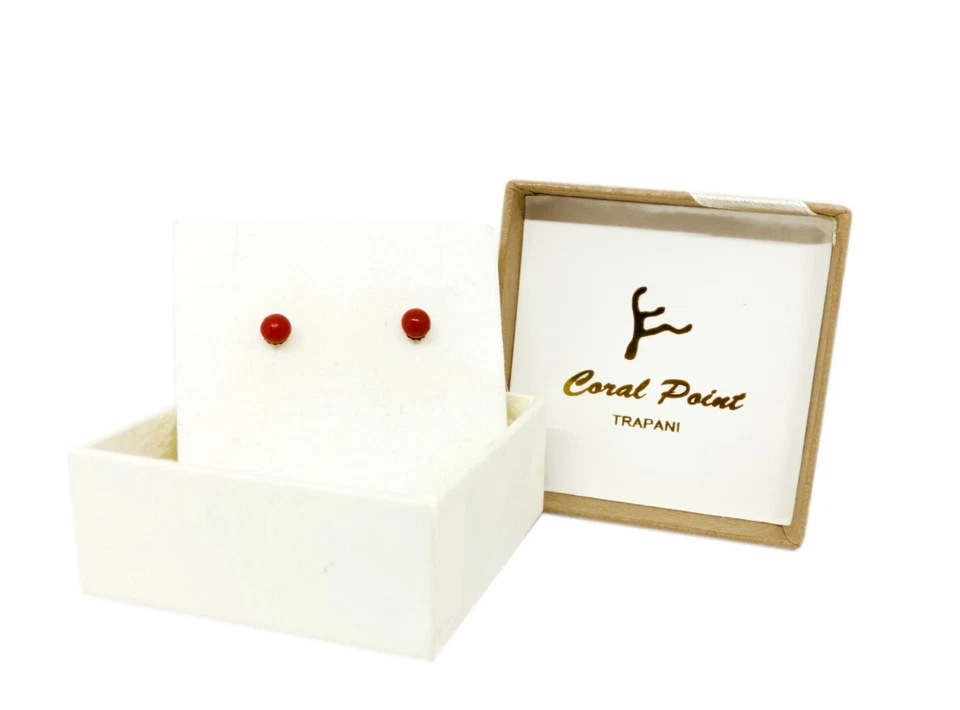 ORECCHINI PERLE DI CORALLO ROSSO E ARGENTO 3,5MM - Immagine 2 di 4