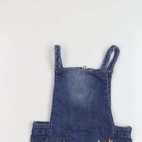 TU Girls Blue Cotton Pinafore/Dungaree Dress Size 3-4 Years Square Neck Zip - Picture 3 of 10