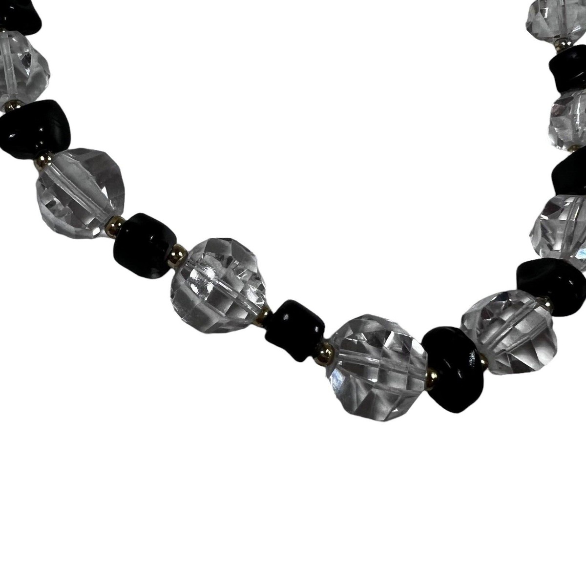 ★VINTAGE HOLLYWOOD★ Black Stone Beads Necklace_VH2478NE072 Vintage Estate Art Deco Hollywood Regency Faceted Black