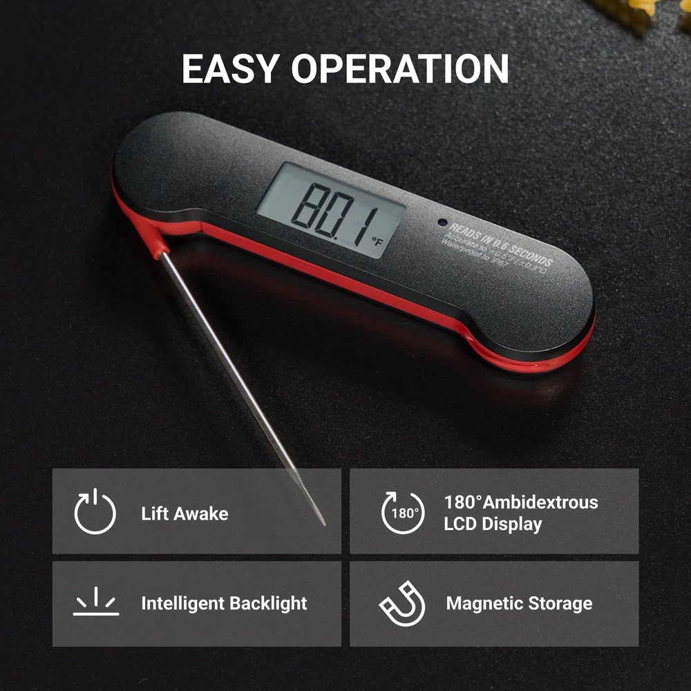 Professional Meat Thermometer Digital, 0.6 Sec Instant Read, ±0.5℉ NIST Certi...