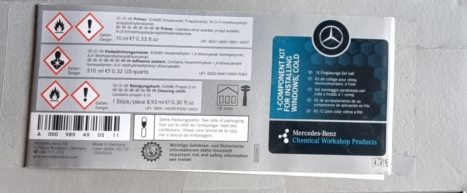 Mercedes ScheibenkleberKomponentenkleber SetWindschutzscheibe 