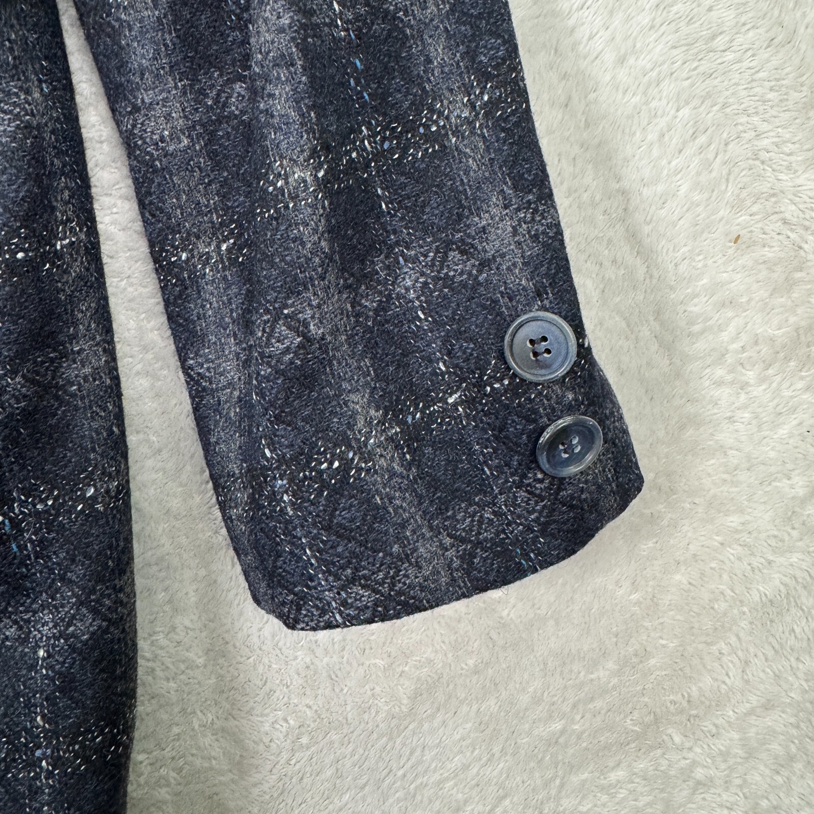 VINTAGE Lanvin Sport Coat Mens Medium Tall Blue Check Tweed Classic Fit Preppy