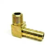 BRASS ADAPTER FITTING 90 DEGREE 1/4" NPT X 3/8" HOSE BARB HARLEY FUEL OIL LINE