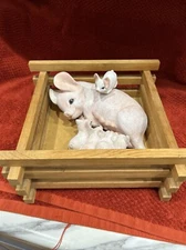 Pig Nursing Babies Piglets Figurine 10" Hand Painted Ceramic (Include Pig Pen)