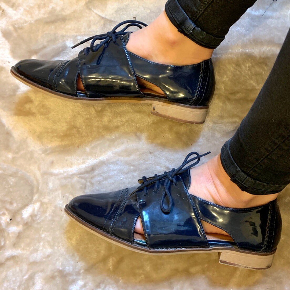 Next Blue Patent Cut Out Brogues. Size 