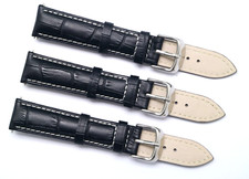 3Pcs 18mm Black/White Crocodile Grain Leather Unisex Watch Strap Silver Buckle
